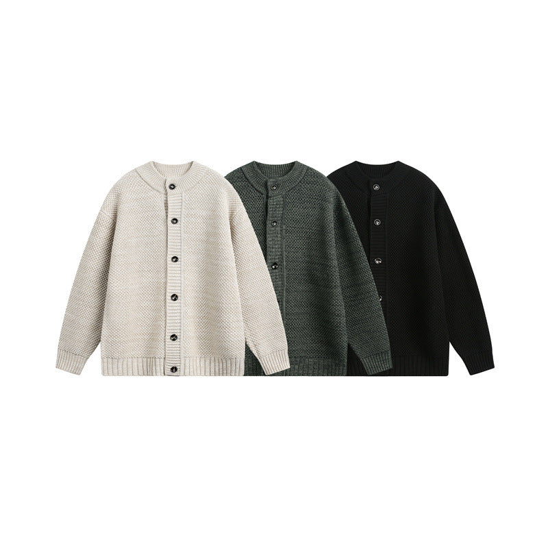 Women's Structured Oversize Knit Cardigan with Round Neck and Continuous Button Placket EVA-US