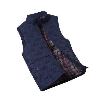 Men's Quilted Padded Vest with Checked Lining and Stand-Up Collar EVA-US