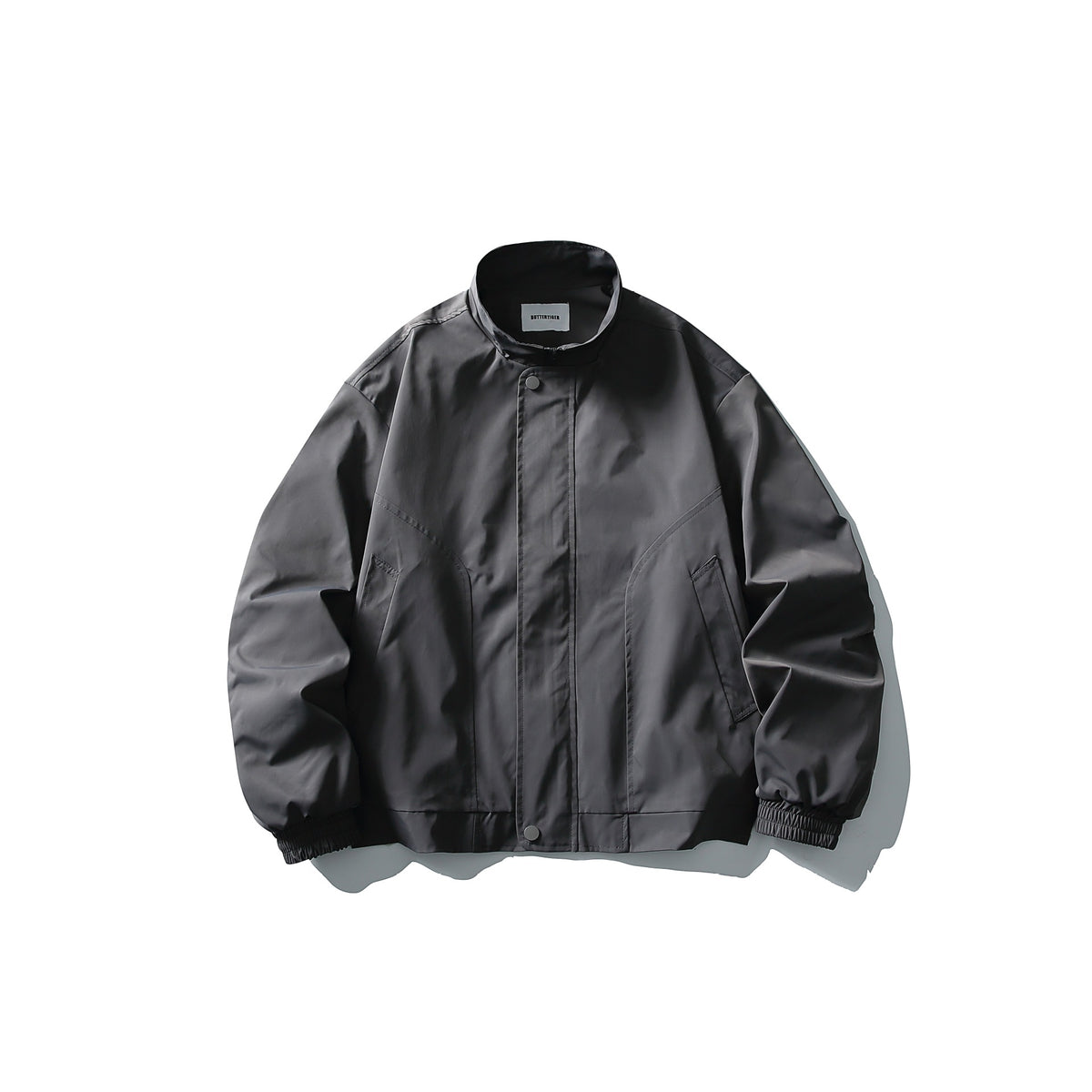 Unisex Short Cut Technical Boxy Bomber with Stand-up Collar, Snap Placket and Elastic Cuffs EVA-US