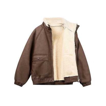 Men's short-cut velour blouson with sherpa collar and utility patch pockets EVA-US