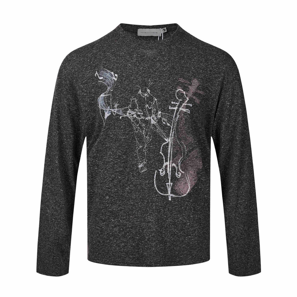 Women's fine structured long sleeve T-shirt with round neck and delicate graphic print EVA-US