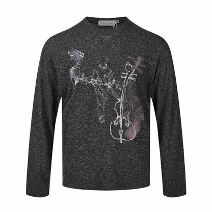 Women's fine structured long sleeve T-shirt with round neck and delicate graphic print EVA-US