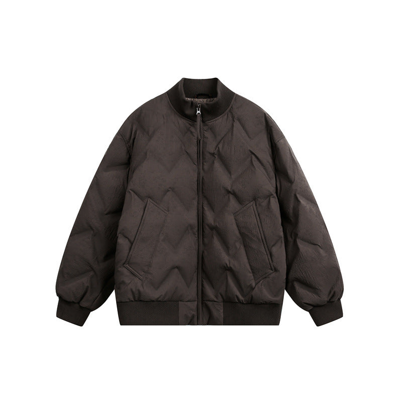 Men's Oversized Quilted Jacket with Ribbed Collar and Zigzag Stitching EVA-US