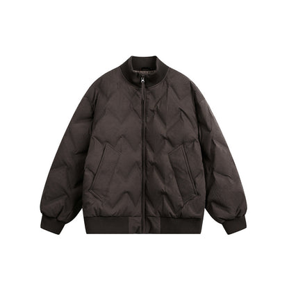 Men's Oversized Quilted Jacket with Ribbed Collar and Zigzag Stitching EVA-US