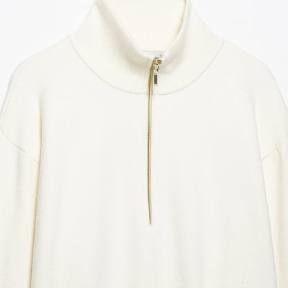 Women's chunky knit pullover with half zipper, stand collar and dropped shoulders EVA-US