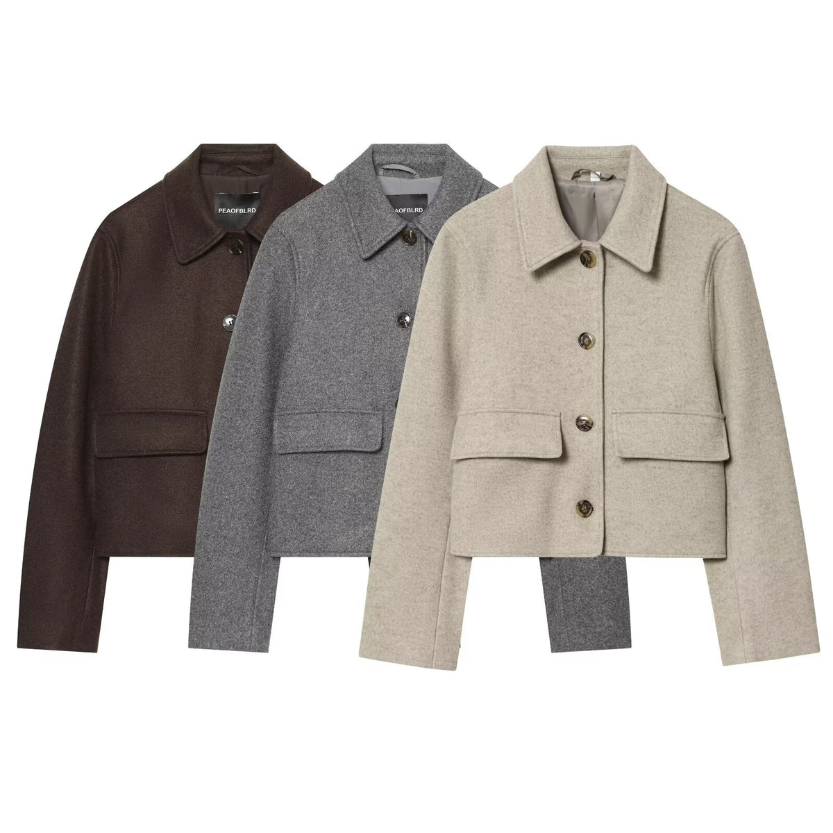 Women's short jacket made of wool blend with shirt collar, patch pockets, and boxy cropped silhouette EVA-US