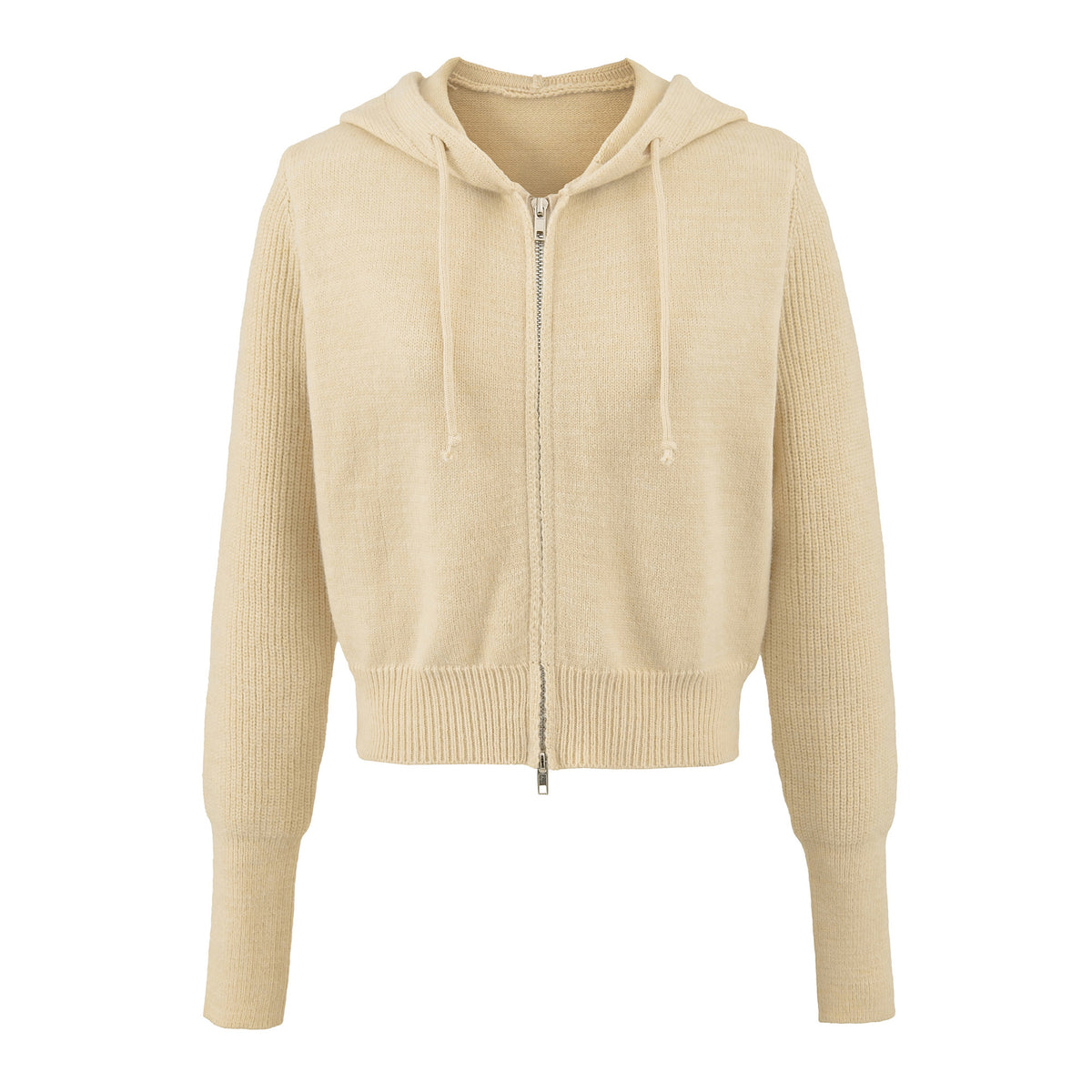 Women's Short Hooded Cardigan with Zipper and Fitted Ribbed Hem EVA-US