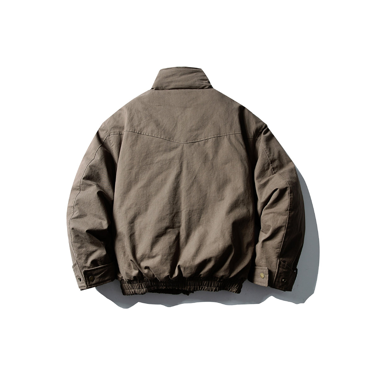 Men's Volume Stand Collar Bomber with Asymmetric Front Flap and Waist Buckle EVA-US