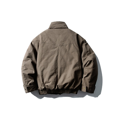 Men's Volume Stand Collar Bomber with Asymmetric Front Flap and Waist Buckle EVA-US