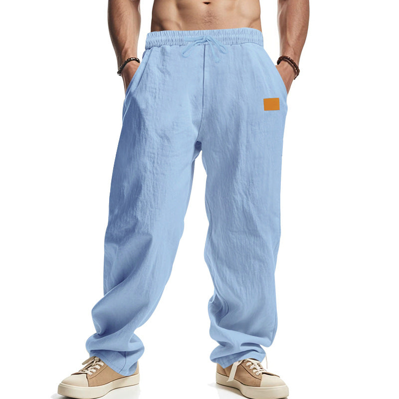 Men's Casual Linen Pants with Elastic Waistband and Generous Side Pockets EVA-US