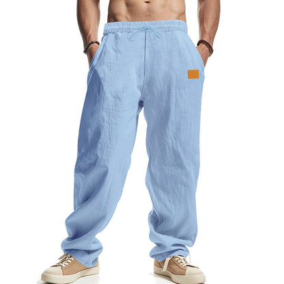 Men's Casual Linen Pants with Elastic Waistband and Generous Side Pockets EVA-US