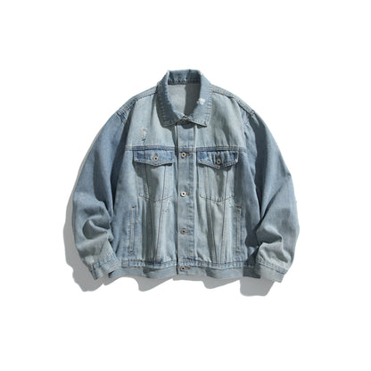 Unisex Oversized Denim Jacket with Used Look, Boxy Cut and Chest Pockets EVA-US