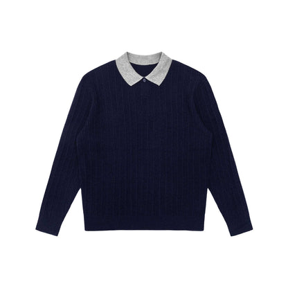 Men's fine-structured ribbed knit polo sweater with contrast collar EVA-US