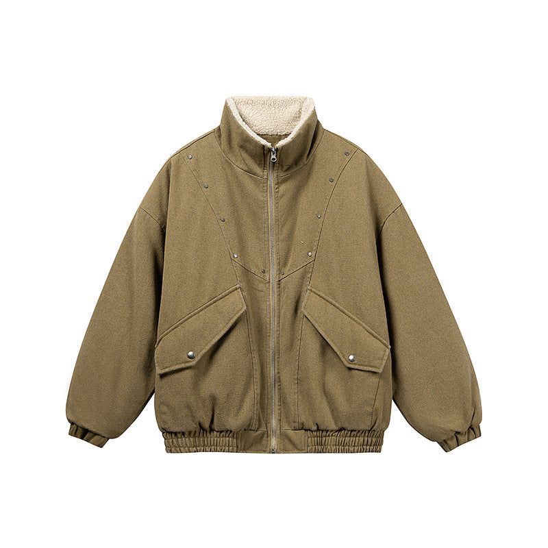 Unisex Boxy Denim Blouson with contrasting teddy lining and large flap pockets EVA-US