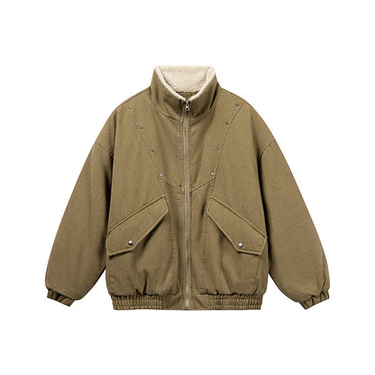 Unisex Boxy Denim Blouson with contrasting teddy lining and large flap pockets EVA-US