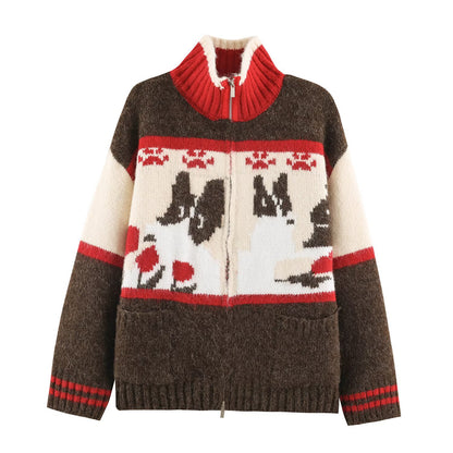 Women's Knit Two-Piece with Zipper Jacket and Flared Wool Blend Skirt EVA-US