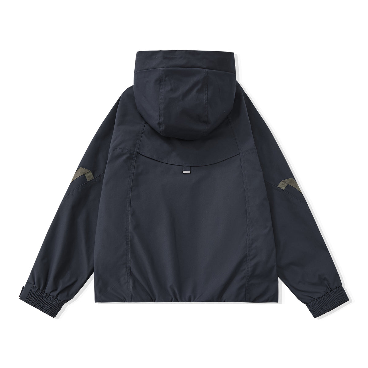 Men's short-cut boxy tech parka with hood, concealed front placket, and cargo zippers EVA-US
