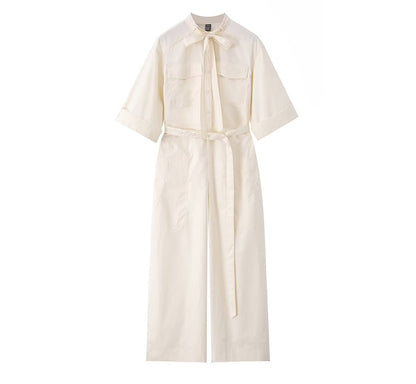 Women’s overall with bow collar, waistband and wide legs EVA-US