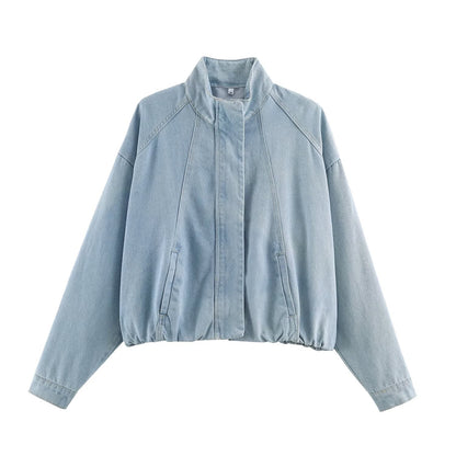 Women's short jacket made of lightweight denim quality with raglan sleeves and concealed placket EVA-US