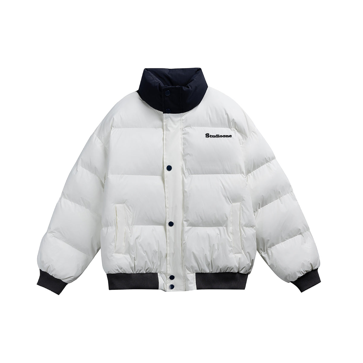Unisex Short Cut Ultrathin Down Look Puffer with High Standing Collar and Ribbed Cuff EVA-US