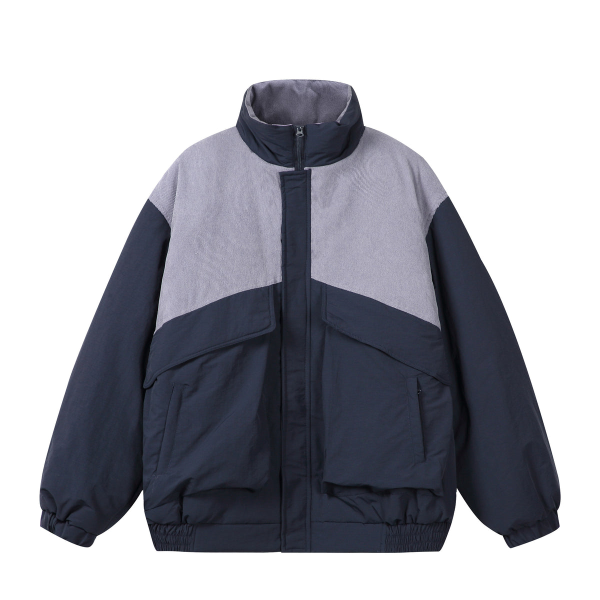 Unisex Boxy Puffer Jacket with high stand-up collar, cord shoulder yoke and large flap pockets EVA-US