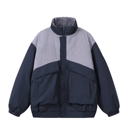 Unisex Boxy Puffer Jacket with high stand-up collar, cord shoulder yoke and large flap pockets EVA-US