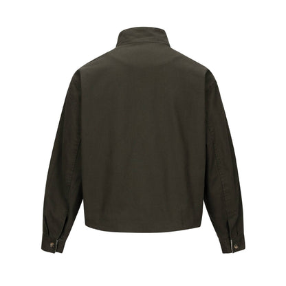 Unisex Short Blouson Jacket with High-Collar Studded Neck and Utility Pockets EVA-US