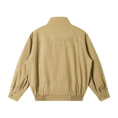 Men's Lightweight Canvas Field Jacket with Stand-Up Collar, Concealed Zipper and Elastic Hem EVA-US