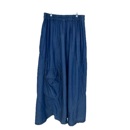 Women's Long Denim Maxi Skirt with Elastic Drawstring Waistband and Attached Cargo Pocket EVA-US