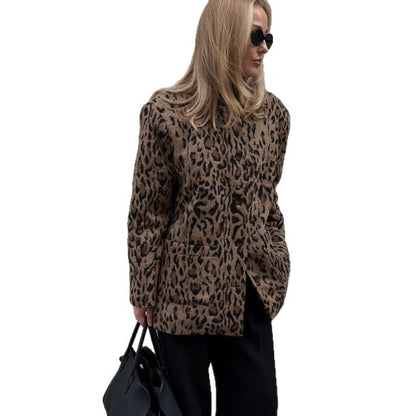 Women's Short Cut Faux Fur Coat with Leopard Print and Boxy Silhouette EVA-US
