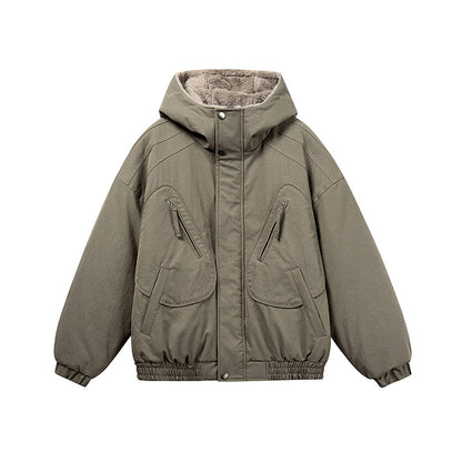 Unisex Short Cut Insulated Jacket in Boxy Cut with Teddy Inner Lining and Diagonally Inserted Zipper Pockets EVA-US