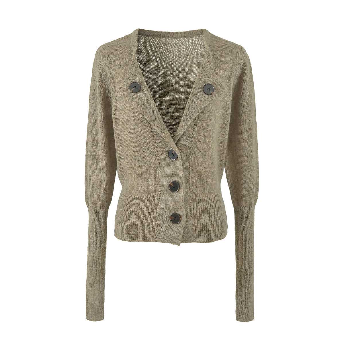 Women's Cropped Tailored Cardigan with Shawl Collar and Large Decorative Buttons EVA-US