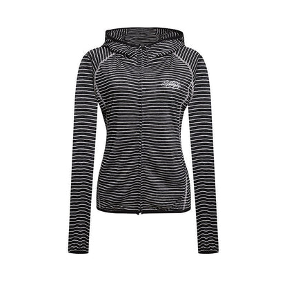 Women's Lightweight Hoodie Zip Jacket in Striped Look with Fitted Cut and Raglan Sleeves EVA-US