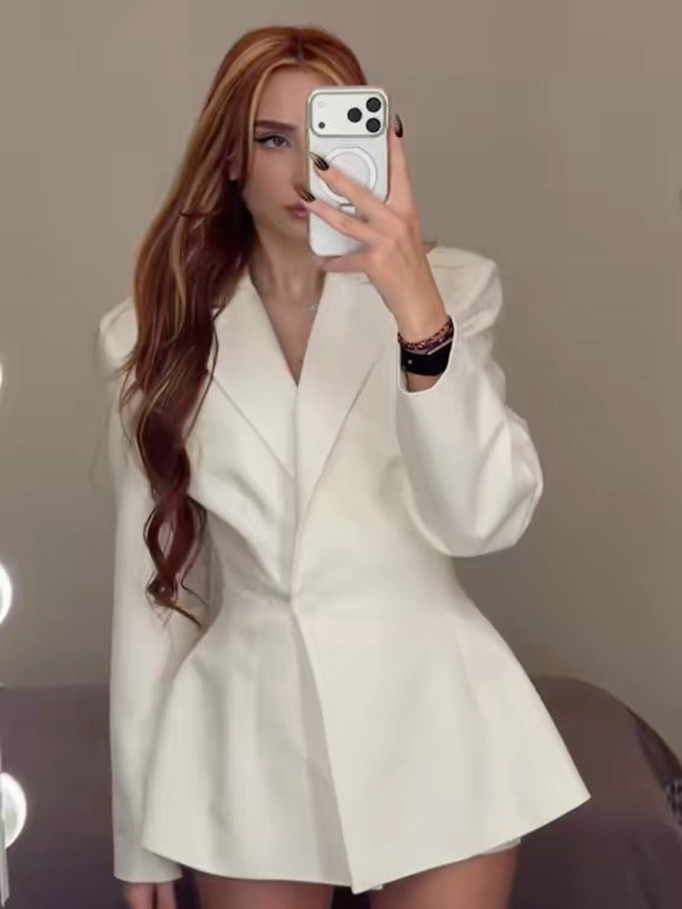 Women's tailored blazer dress with sculptural waist and flared hem EVA-US