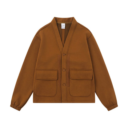 Unisex Oversize Sweat Jacket with Shawl Collar and Patch Pockets EVA-US