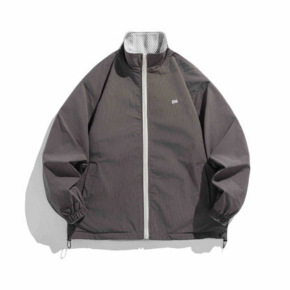 Unisex structure fleece jacket with high stand-up collar, zip pockets and drawstring hem EVA-US