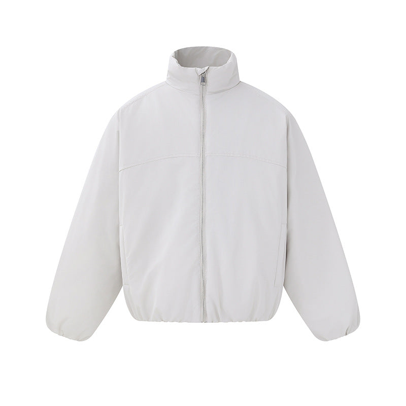 Unisex Lightweight Boxy Puffer Jacket with High Stand-Up Collar and Elastic Hem EVA-US