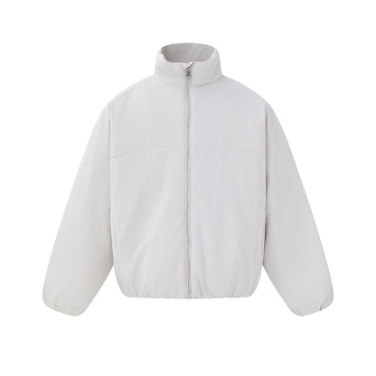 Unisex Lightweight Boxy Puffer Jacket with High Stand-Up Collar and Elastic Hem EVA-US
