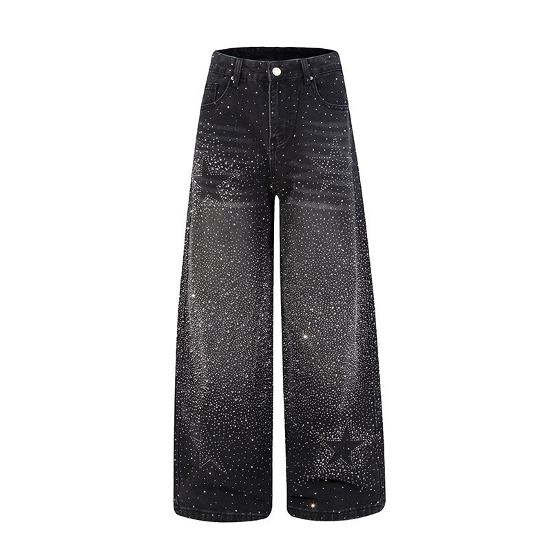 Women wide high-cut palazzo jeans with glitter effect and vintage wash EVA-US