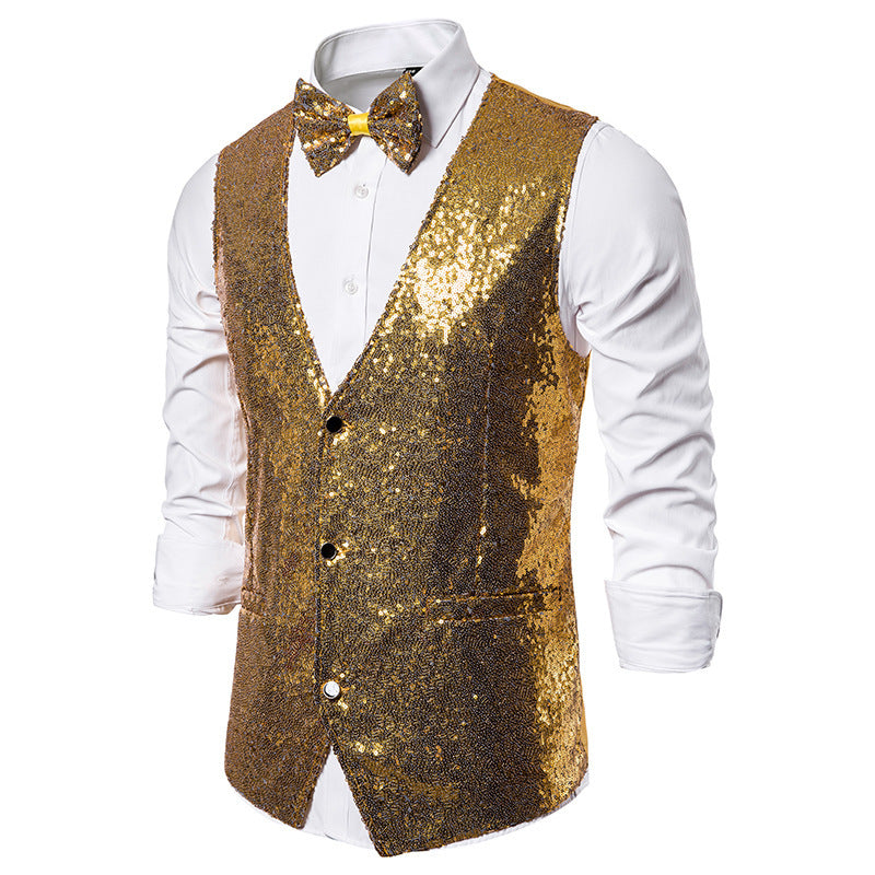 Men's Glittering Holiday Waistcoat with Matching Bow Tie EVA-US