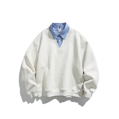 Unisex sweatshirt in layering look with integrated shirt collar and V-neck EVA-US