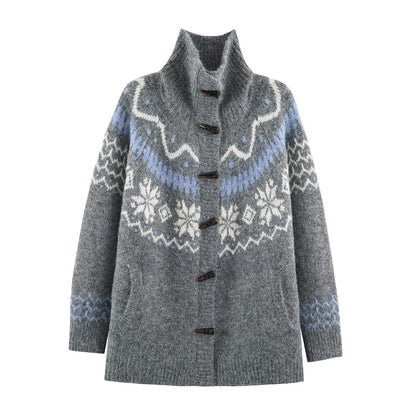 Women’s Norwegian cardigan with stand-up collar and wooden button closures EVA-US