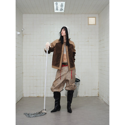 Men's short jacket in boxy-blouson style made of velour and canvas mix with high stand-up collar EVA-US