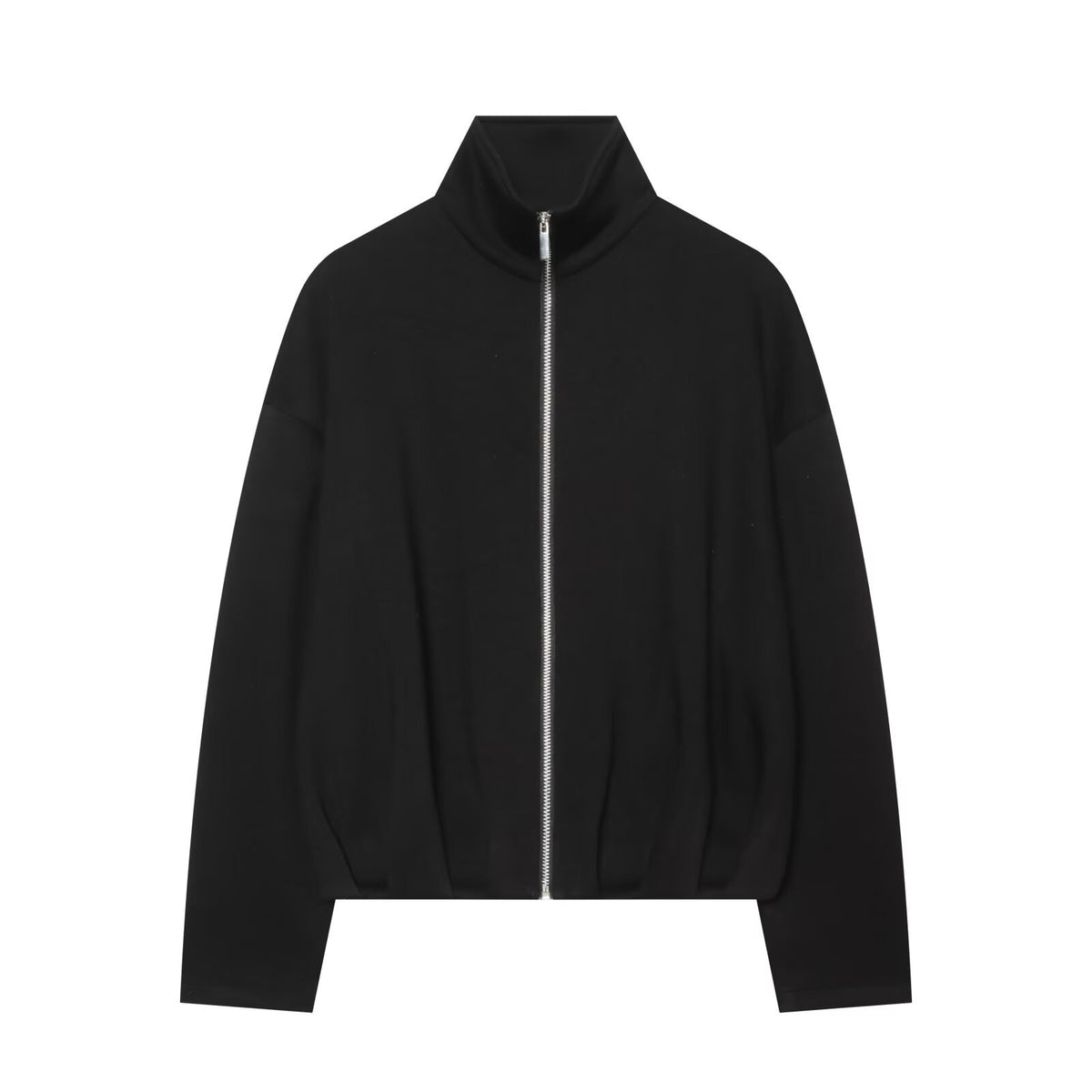 Women's Cropped Sweat Jacket with High Funnel Collar, Full Zip and Fitted Hem EVA-US