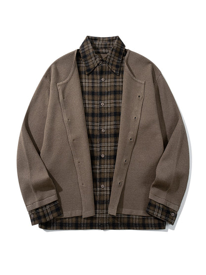 Men's Checked Flannel Shirt Layer with Open Knit Cardigan EVA-US