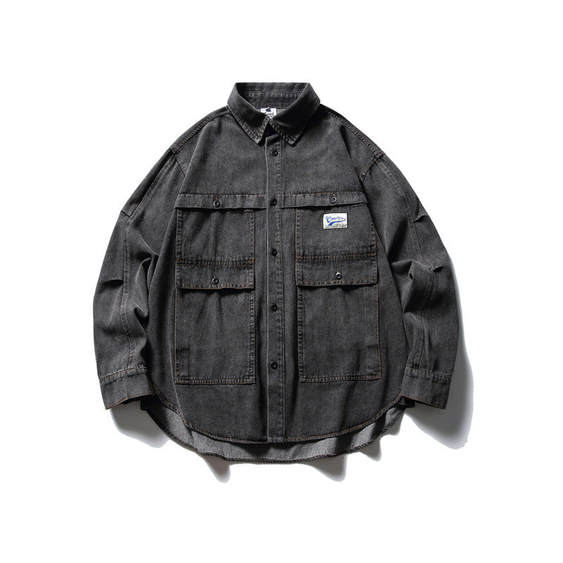 Unisex Oversized Denim Chore Jacket in boxy cut with large flap pockets EVA-US