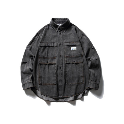 Unisex Oversized Denim Chore Jacket in boxy cut with large flap pockets EVA-US