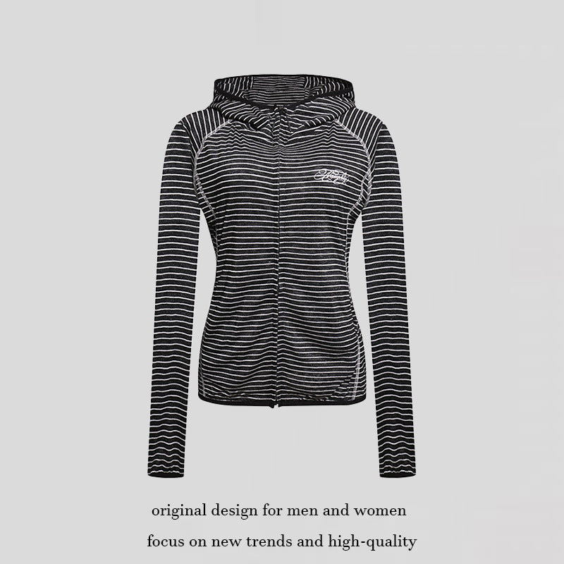 Women's Lightweight Hoodie Zip Jacket in Striped Look with Fitted Cut and Raglan Sleeves EVA-US