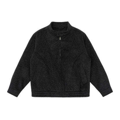 Unisex Slim Fit Wool Blend Blouson Jacket with High Stand Collar and Concealed Zipper EVA-US