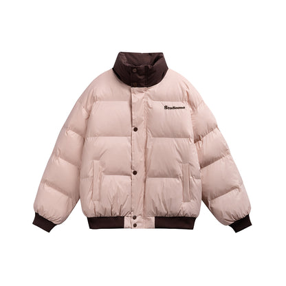 Unisex Short Cut Ultrathin Down Look Puffer with High Standing Collar and Ribbed Cuff EVA-US